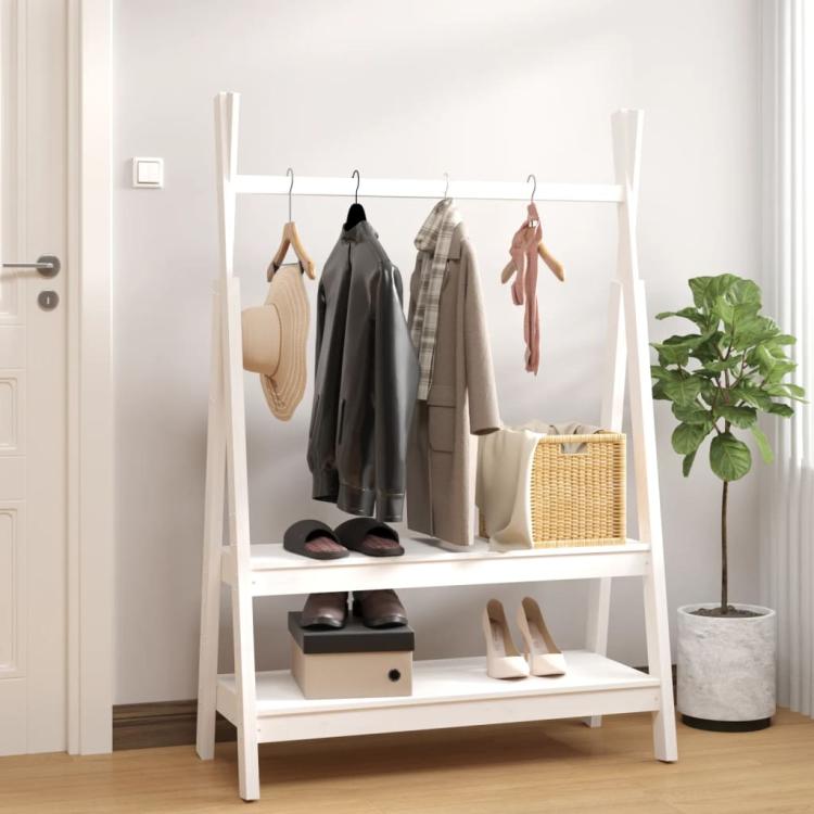 Picture of Clothes Rack White 100x45.5x150 cm Solid Wood Pine