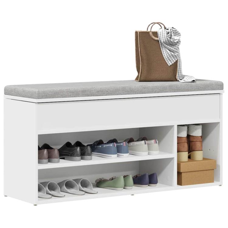 Picture of Shoe Bench White 102x30.5x45 cm Engineered Wood