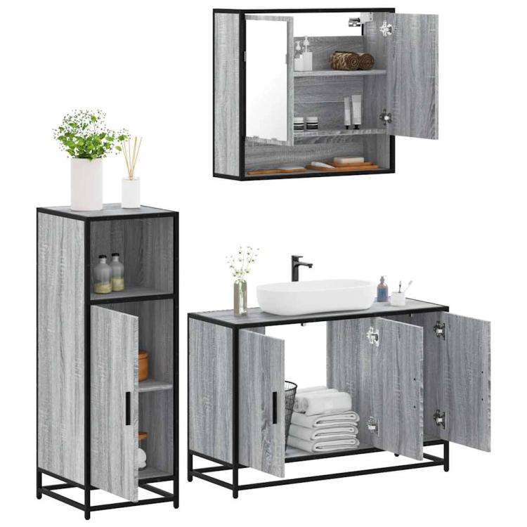 Picture of 3 Piece Bathroom Furniture Set Grey Sonoma Engineered Wood