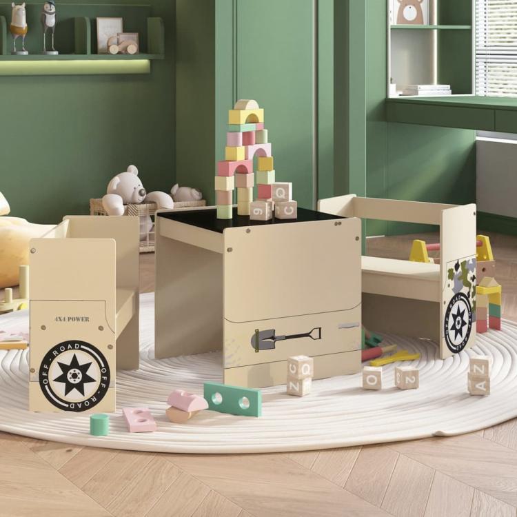 Picture of 3 Piece Kids Table and Chair Set Off-road Car Design MDF
