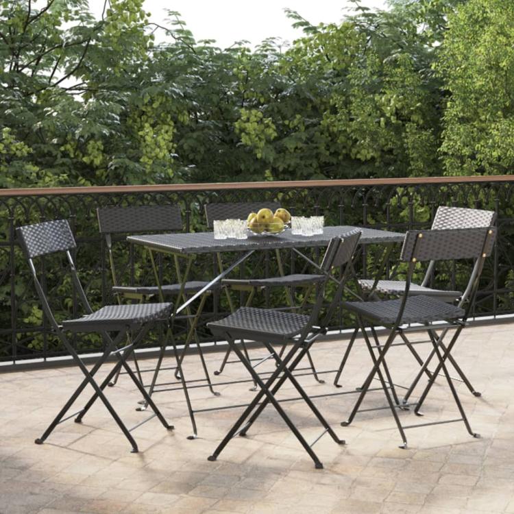 Picture of Folding Bistro Chairs 6 pcs Black Poly Rattan and Steel