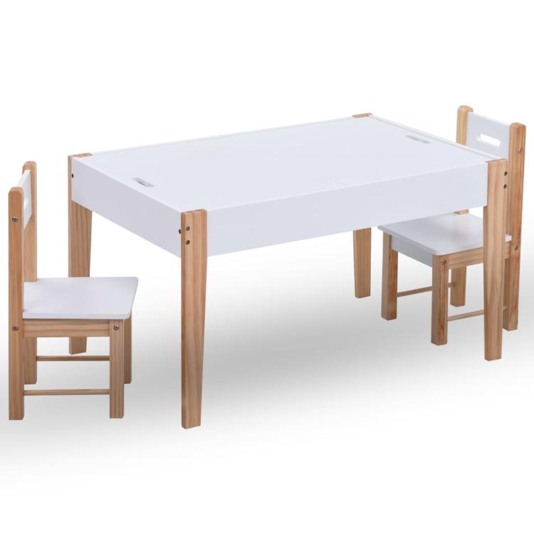Picture of 3 Piece Kids Storage Chalkboard Table Chair Set Black and White