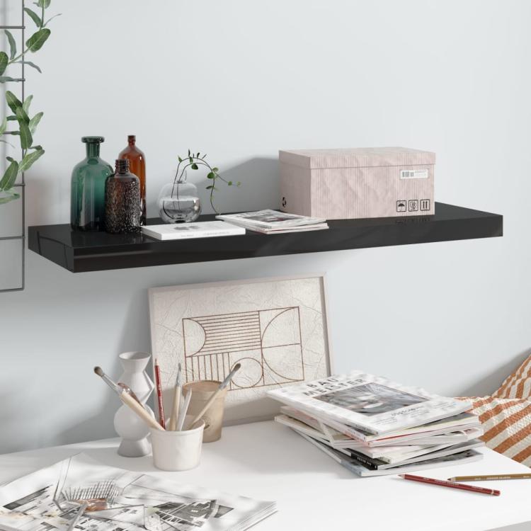 Picture of Floating Wall Shelf High Gloss Black 80x23.5x3.8 cm MDF