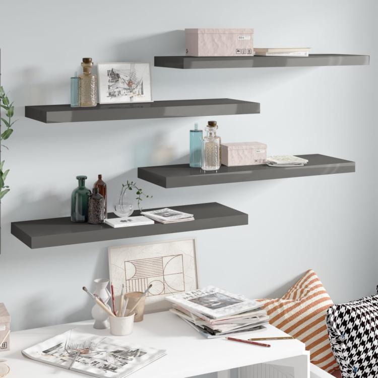 Picture of Floating Wall Shelves 4 pcs High Gloss Grey 80x23.5x3.8 cm MDF
