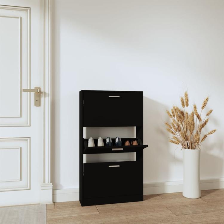Picture of Shoe Cabinet Black 59x17x108 cm Engineered Wood