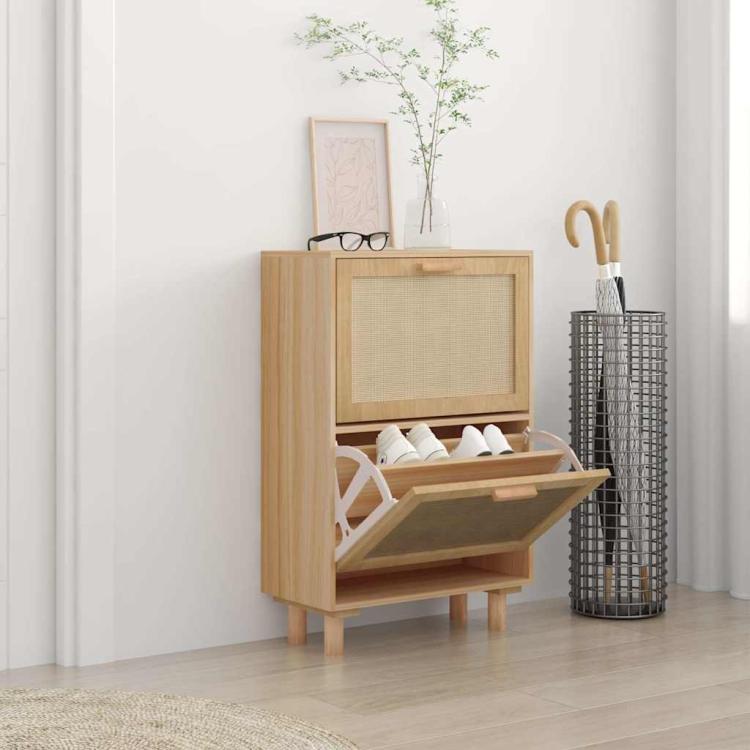 Picture of Shoe Cabinet Brown 52x25x80 cm Engineered WoodNatural Rattan