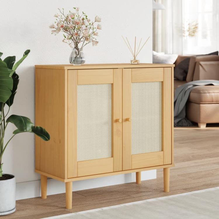 Picture of Sideboard SENJA Rattan Look Brown 80x35x80 cm Solid Wood Pine