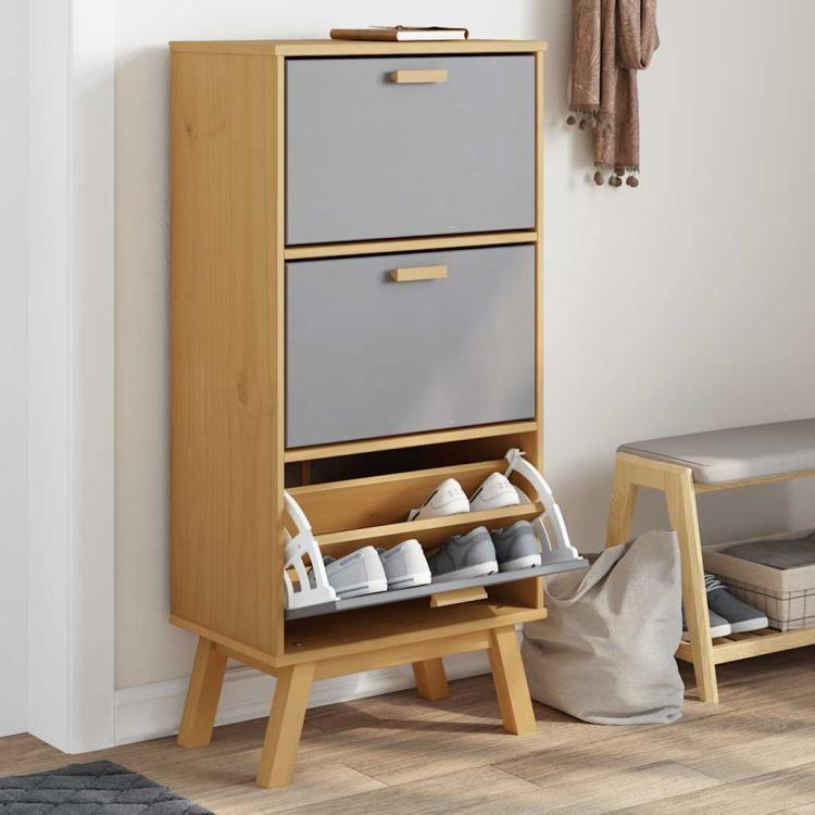 Picture of Shoe Cabinet OLDEN Grey and Brown 55x35x120cm Solid Wood Pine
