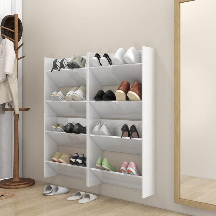 Picture of Wall Shoe Cabinets 4 pcs High Gloss White 60x18x60 cm Engineered Wood