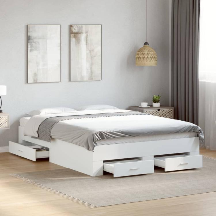 Picture of Bed Frame with Drawers without Mattress White 120x200 cm
