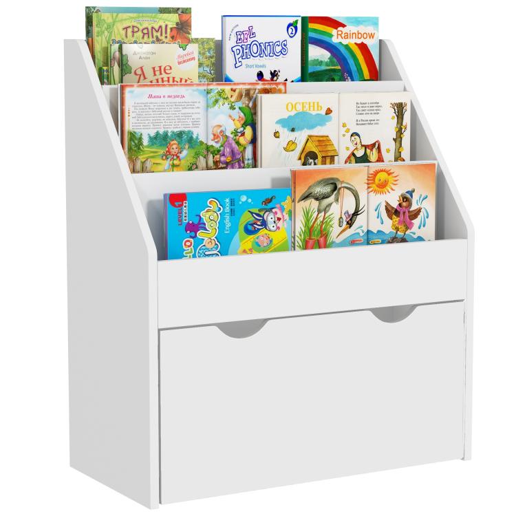 Picture of Kids Bookshelf Toy Organiser with Storage Drawer Wheels