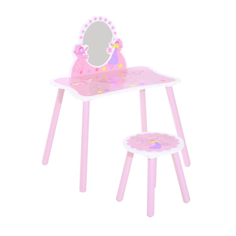 Picture of Kids Dressing Table Girls Pink Wooden Kids Dressing Table 