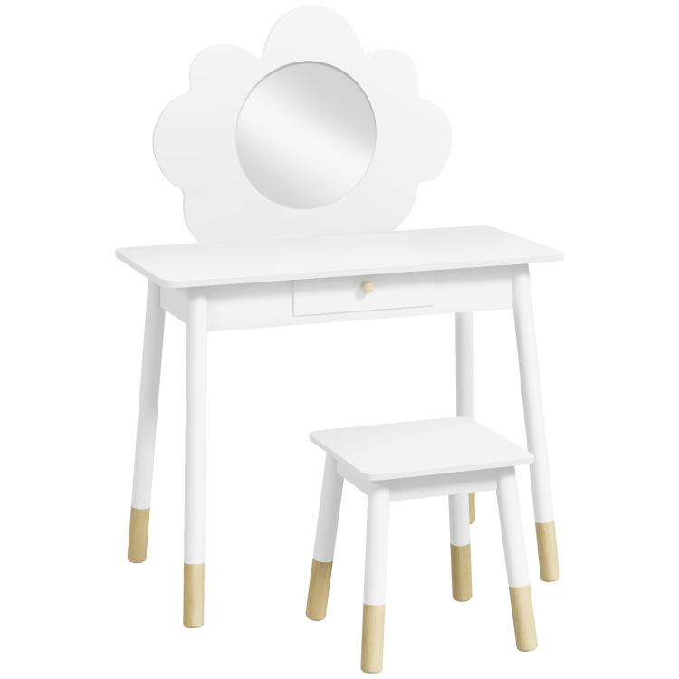 Picture of ZONEKIZ Kids Vanity Table with Mirror and Stool Drawer