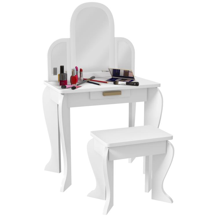 Picture of Kids Dressing Table Set with Mirror and Drawer - White