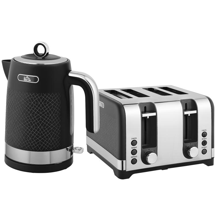Picture of Sleek Textured Kettle and Four-Slice Toaster Set - Black