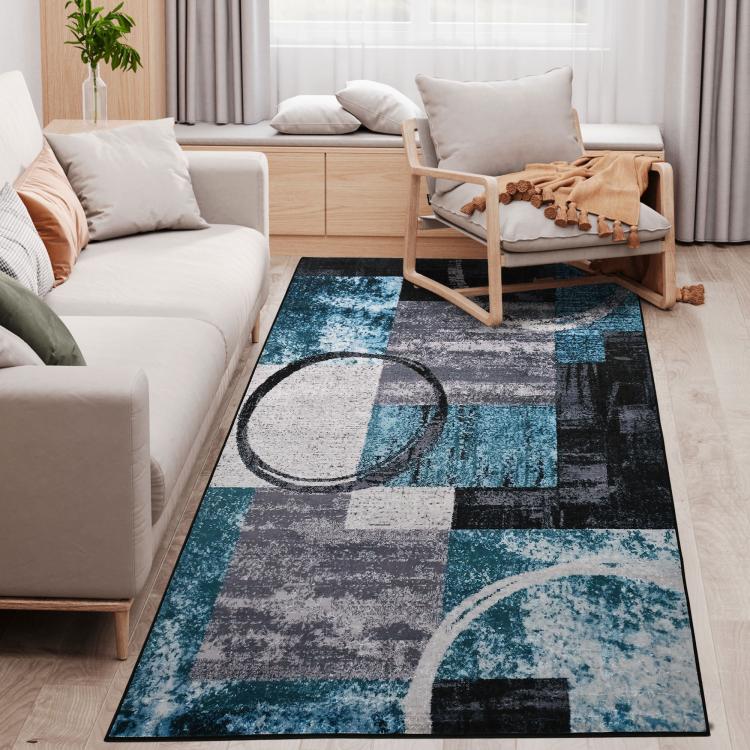 Picture of Blue Geometric Rug Modern Area Rugs Large Carpet for