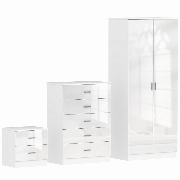 Picture of High Gloss 3 Piece Trio Bedroom Furniture Set Wardrobe 
