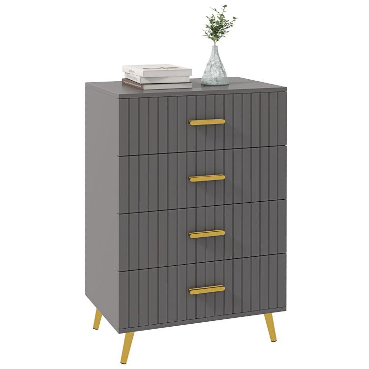 Picture of Four Drawer Embossed Line Dresser - GreyGold Tone