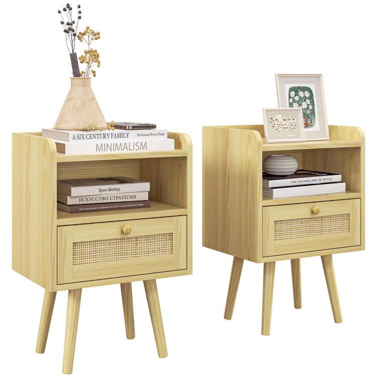Picture of Set of Two Rattan Panel Floating Bedside Tables -