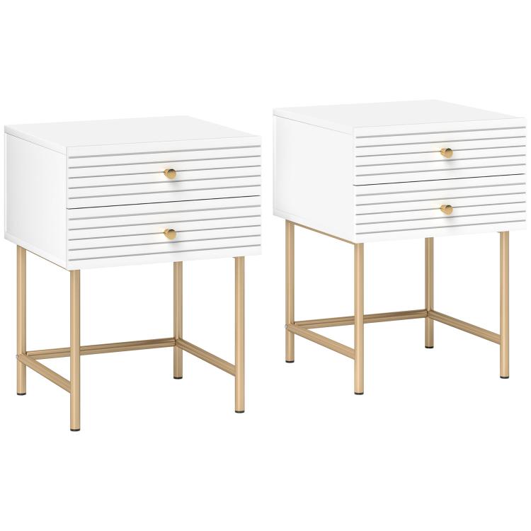 Picture of Set of Two Elegant Bedside Tables - WhiteGold-Tone