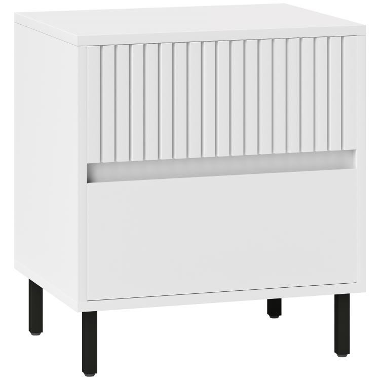 Picture of Simple Line Indented Two-Drawer Bedside Table - White
