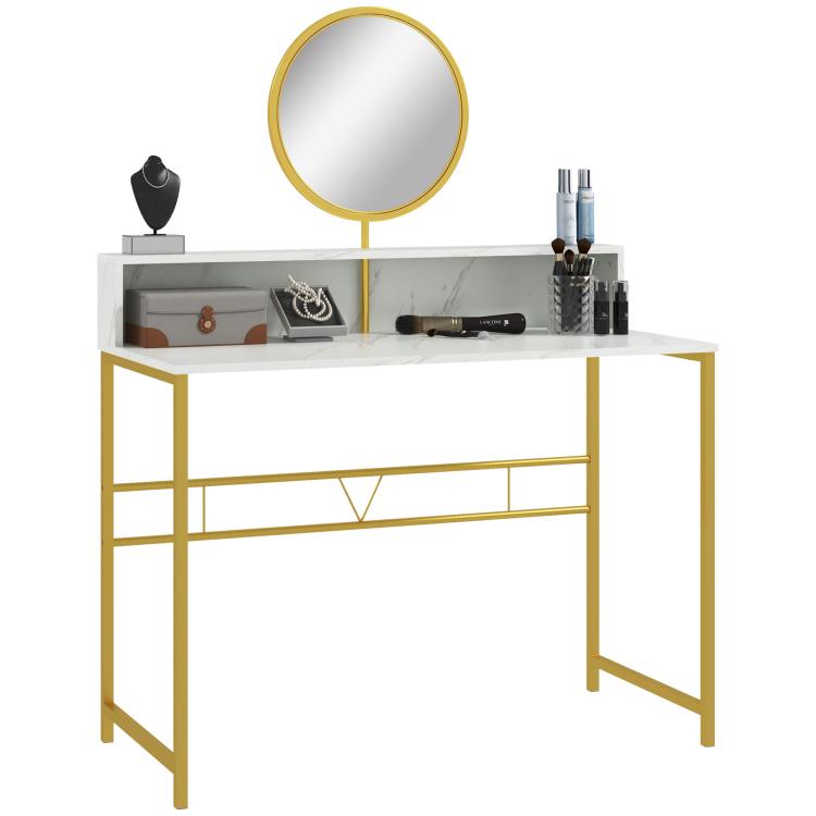 Picture of Modern Dressing Table with Round Mirror Vanity Makeup Desk