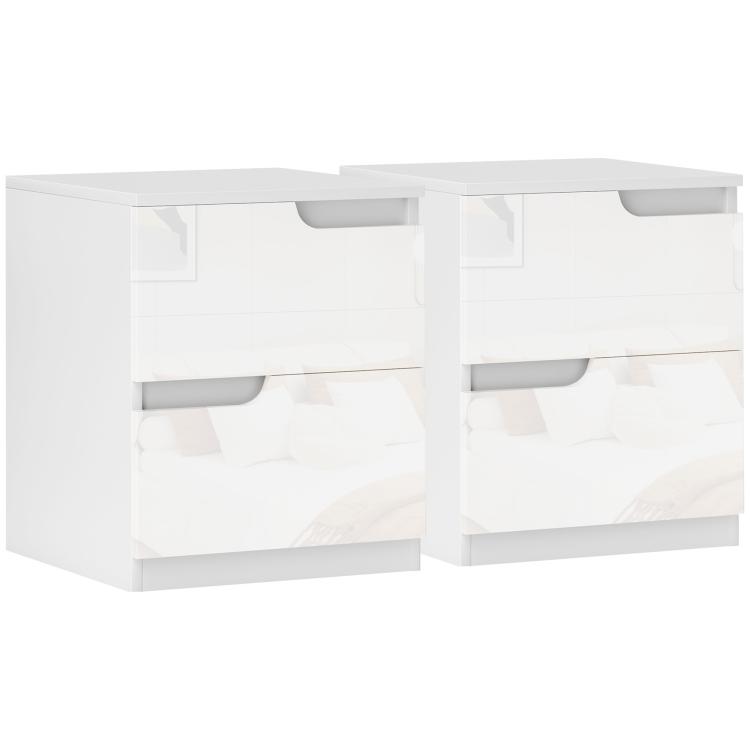 Picture of Elegant Two-Drawer Bedside Table Set of 2 - White