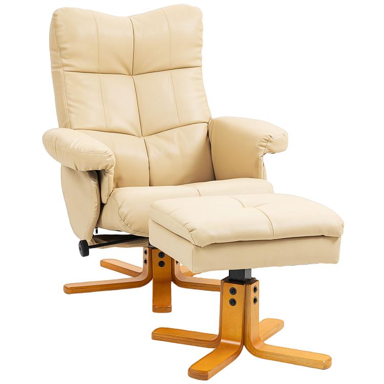Picture of PU Leather Swivel Recliner Chair with Footstool Wooden