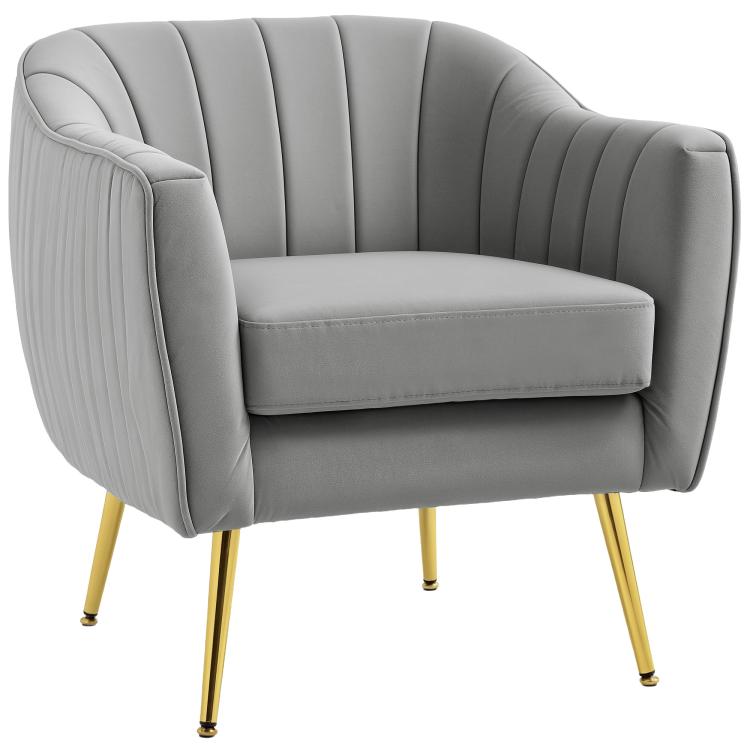 Picture of Velvet-Feel Shell Back Accent Chair - Grey