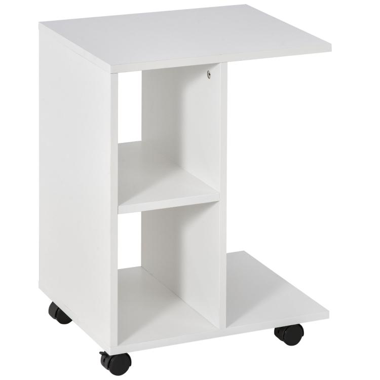 Picture of C-Shape End Table Unique Storage Unit w 2 Shelves 4 Wheels