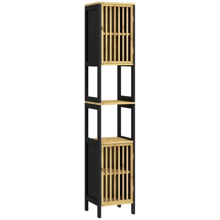 Picture of Bamboo-Blend Retro Cut-Out Tall Bathroom Storage Unit