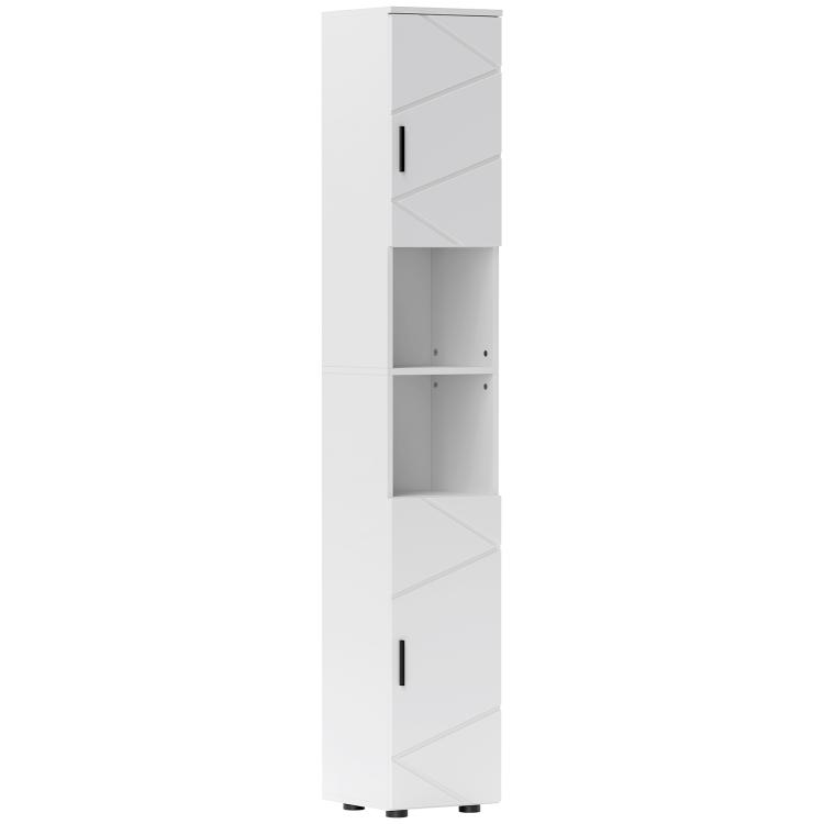 Picture of kleankin Line Embossed Tall Bathroom Storage Cabinet - White