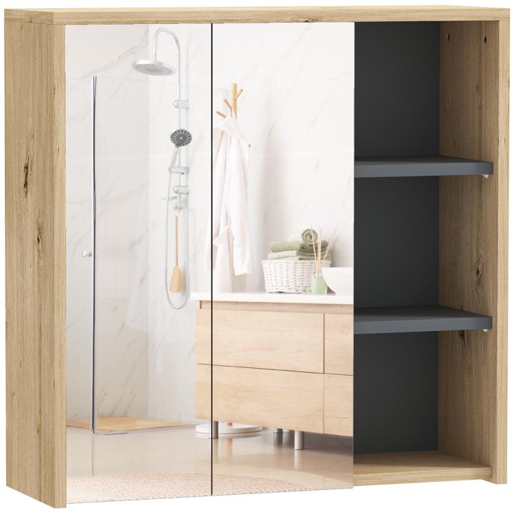 Picture of Five-Shelf Mirrored Bathroom Cabinet - Wood-Effect