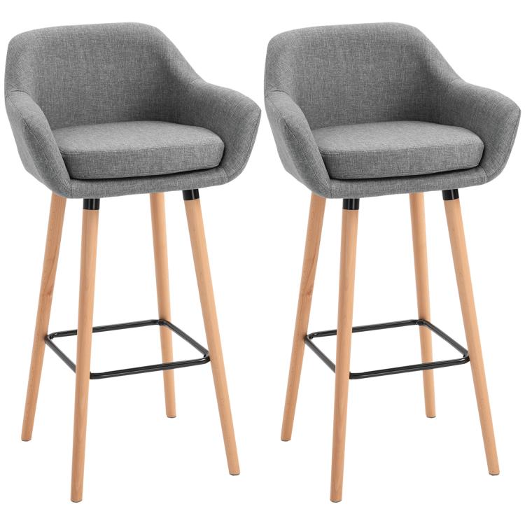 Picture of Set of 2 Bar Stools Modern Upholstered Seat Bar Chairs w