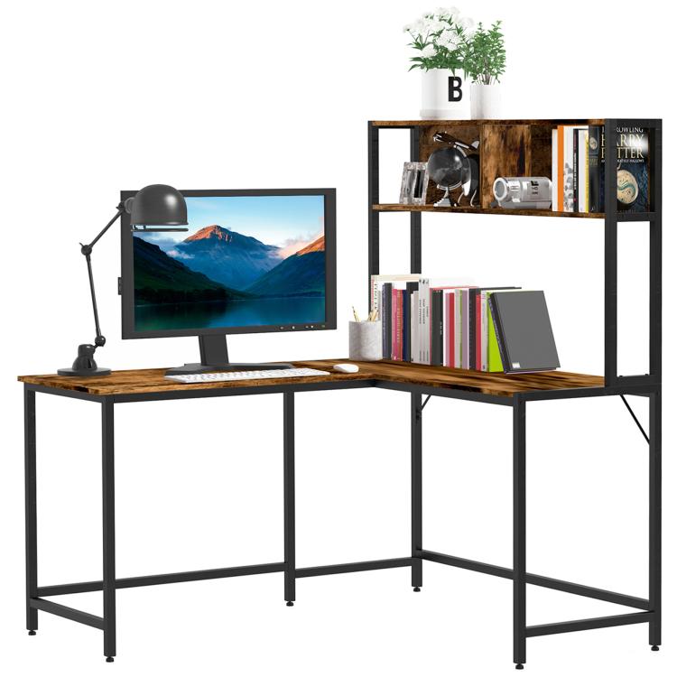 Picture of L Shaped Desk with Book Shelf Industrial Corner Computer