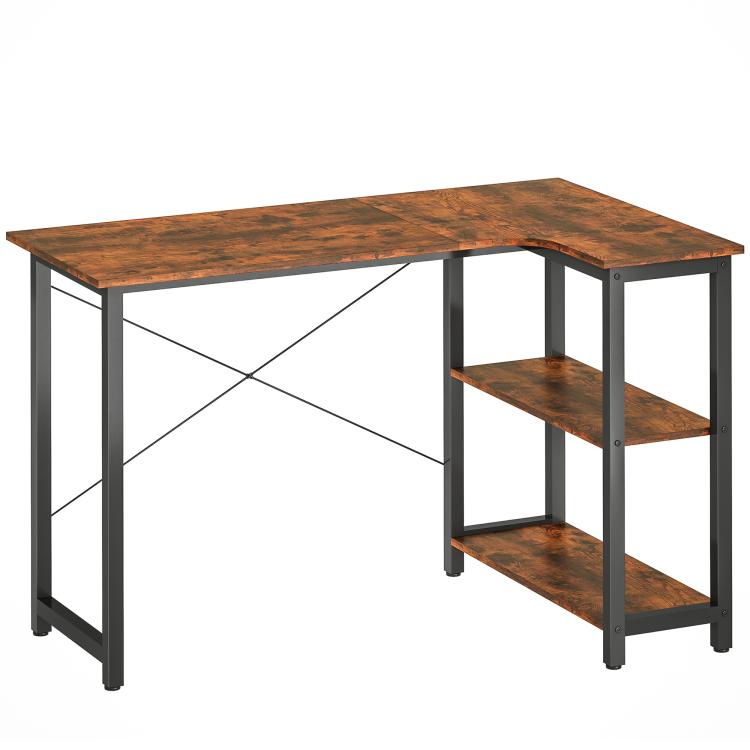 Picture of Industrial-Style Work Desk with Shelves - BrownBlack