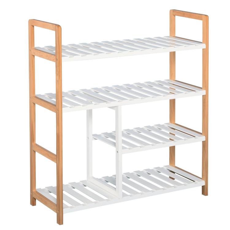 Picture of 3-Tier Shoe Rack Wood Frame Slatted Shelves Spacious Open