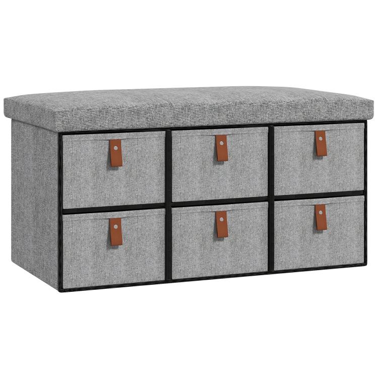 Picture of Three-Drawer Shoe Storage Bench with Padded Top Seat - Grey