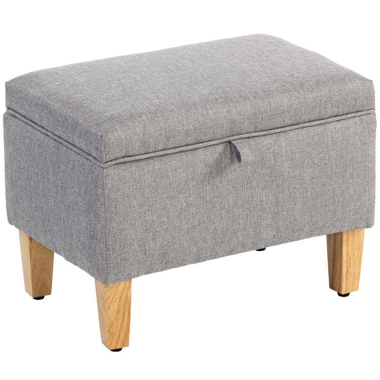 Picture of 16L Linen Storage Ottoman Padded Footstool with Rubberwood