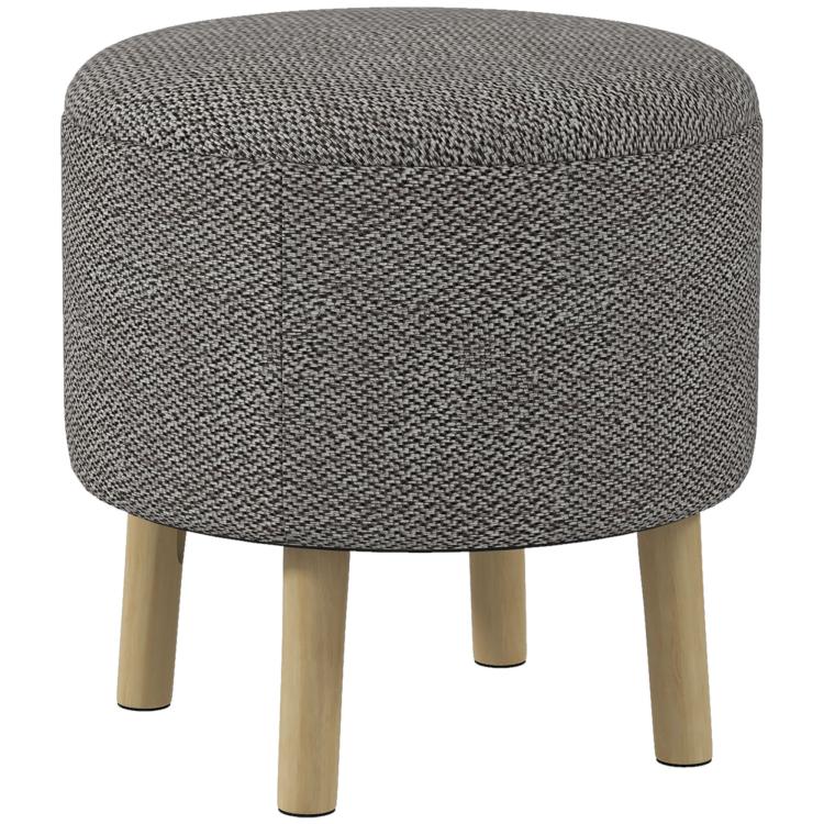 Picture of Round Ottoman Stool with Storage Linen Fabric Upholstered