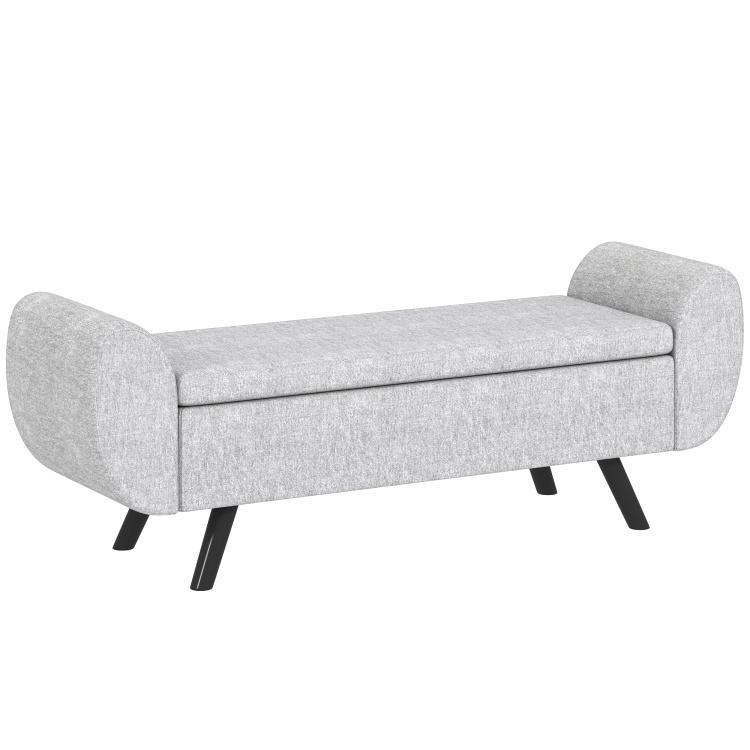 Picture of Storage Ottoman with Armrest Upholstered Linen Storage