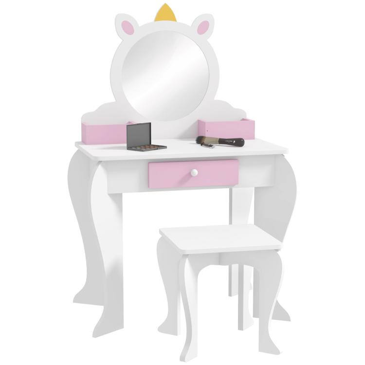 Picture of ZONEKIZ Unicorn-Design Kids Dressing Table with Mirror and