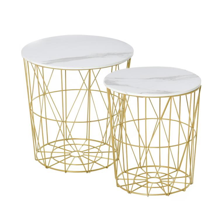 Picture of Set of 2 Nesting Side Tables with Storage Round End Tables