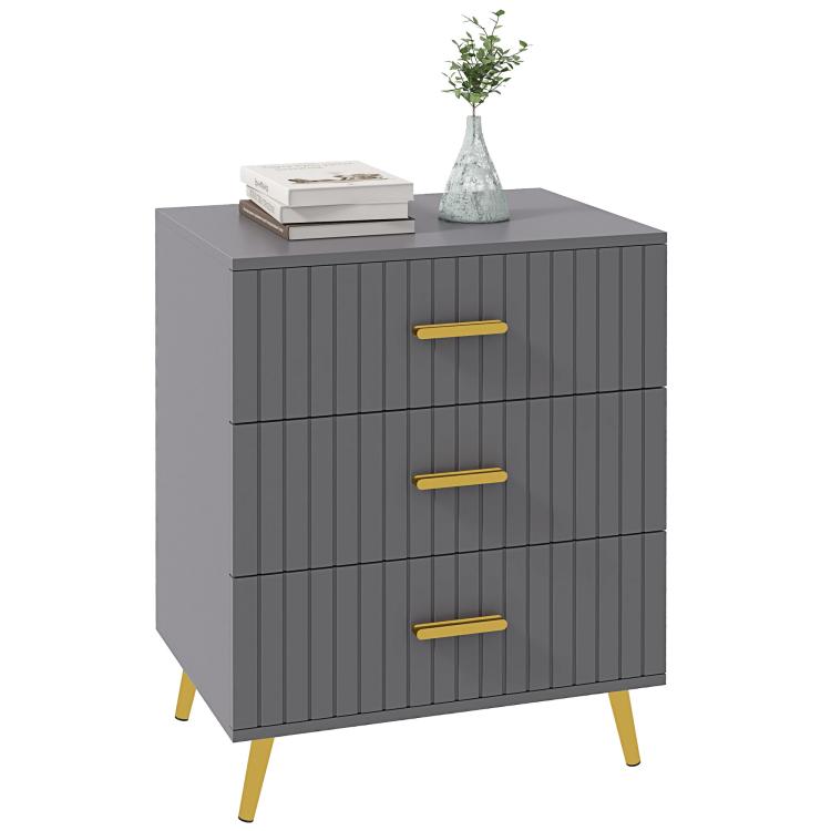 Picture of Three Drawer Embossed Line Dresser - GreyGold Tone