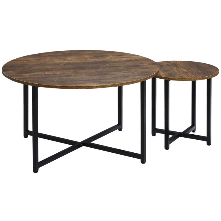 Picture of Round Coffee Table Set of 2 Side Table with Metal Frame
