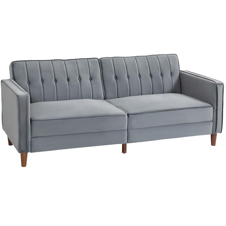Picture of Velvet-Feel Three-Seater Sofa Bed - Dark Grey