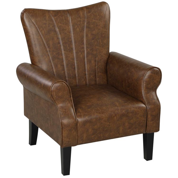Picture of Upholstered Accent Chair with Rolled Arms and Wood Legs