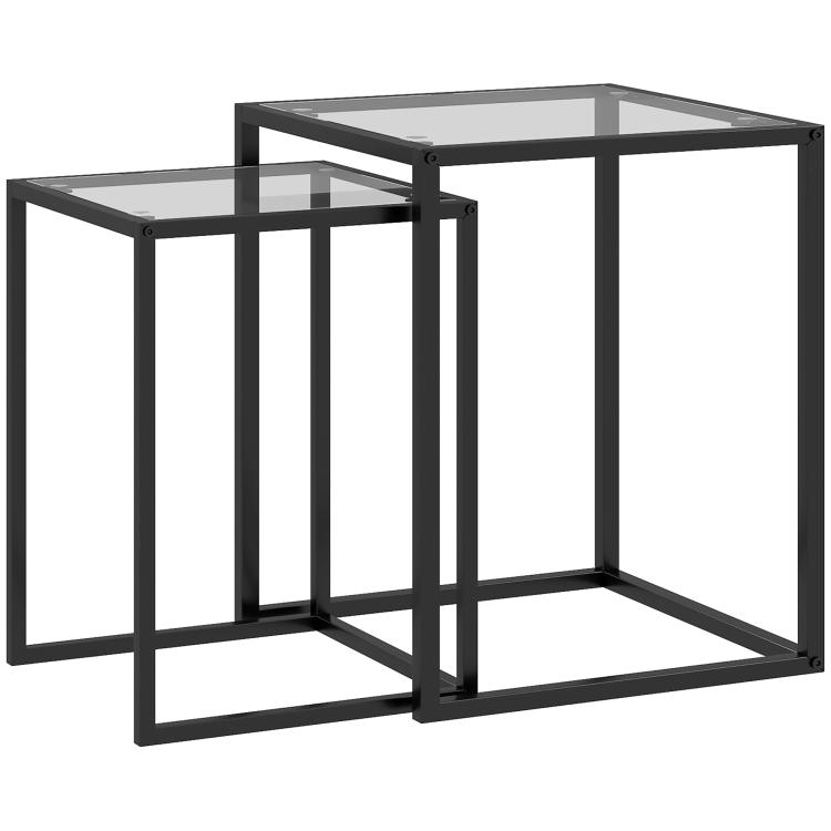 Picture of Nesting Tables Set of 2 Side End Table with Tempered Glass