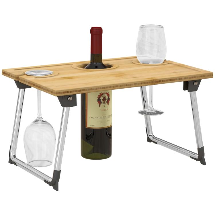 Picture of Portable Bamboo Top Wine and Glass Picnic Table