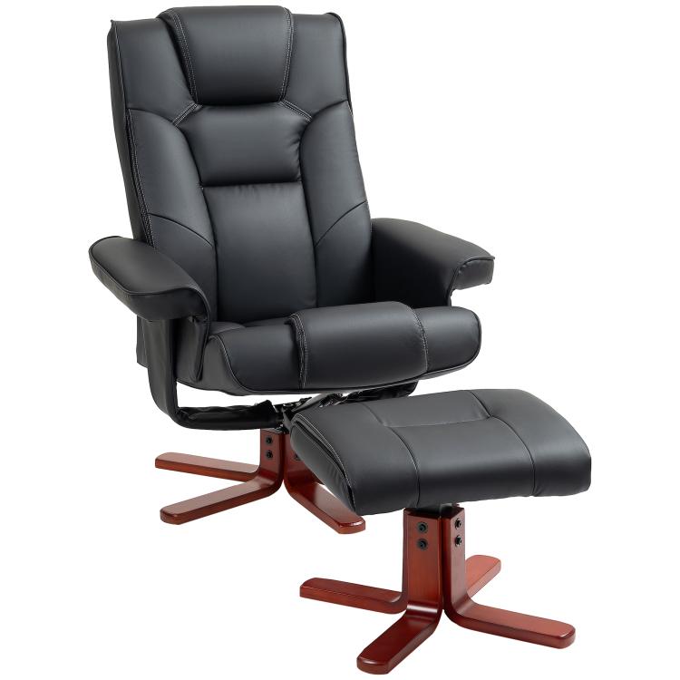 Picture of Faux Leather Manual Recliner and Footstool Set - Black